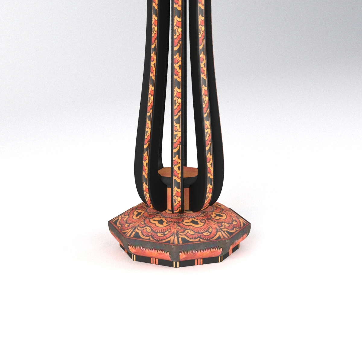 Art Deco Amsterdam School Batik Decoration Wooden Floor Lamp 3D Model_05